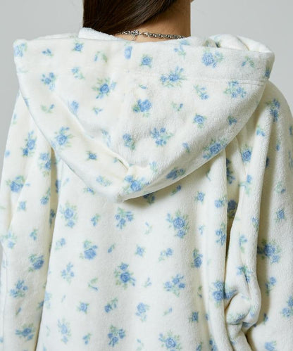 花卉印花抓絨拉鍊開衫