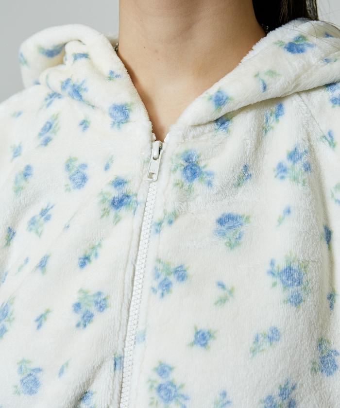 花卉印花抓絨拉鍊開衫