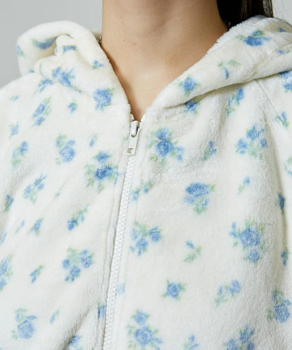 花卉印花抓絨拉鍊開衫