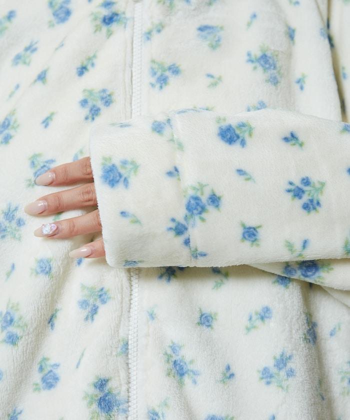 花卉印花抓絨拉鍊開衫