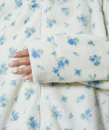 花卉印花抓絨拉鍊開衫