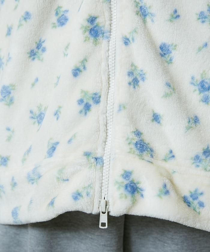 花卉印花抓絨拉鍊開衫