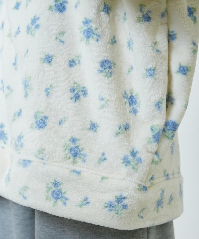 花卉印花抓絨拉鍊開衫