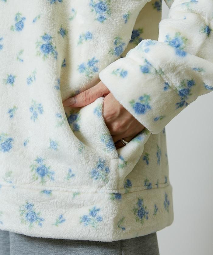 花卉印花抓絨拉鍊開衫