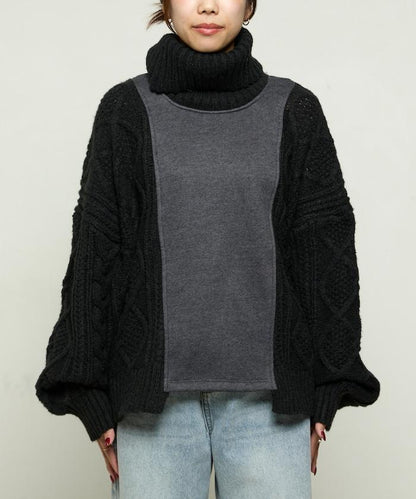 異材質拼接高領針織衫