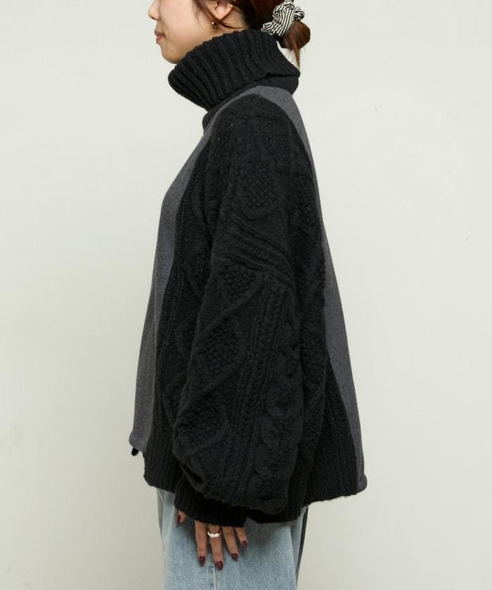 異材質拼接高領針織衫