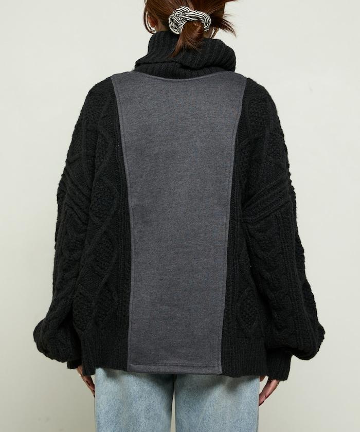 異材質拼接高領針織衫