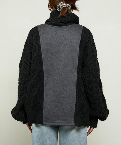異材質拼接高領針織衫