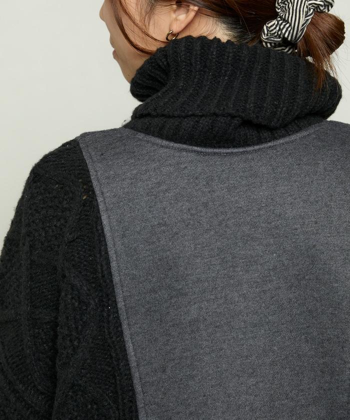 異材質拼接高領針織衫