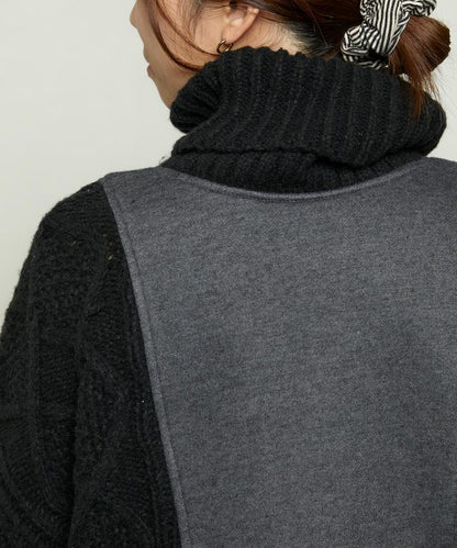 異材質拼接高領針織衫