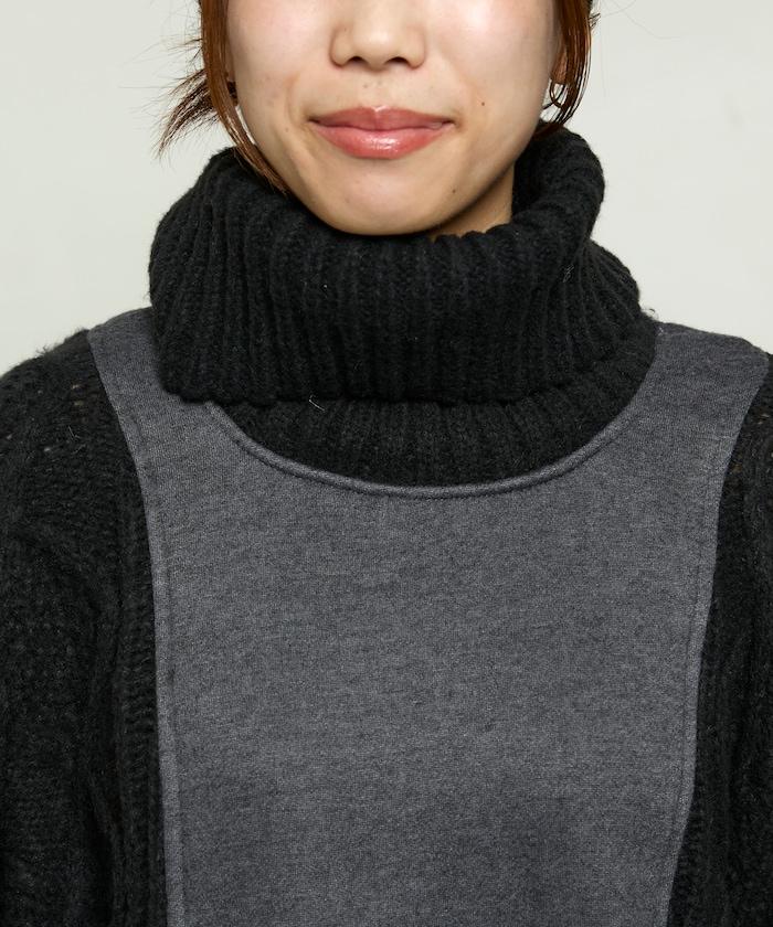 異材質拼接高領針織衫