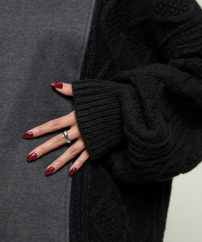 異材質拼接高領針織衫