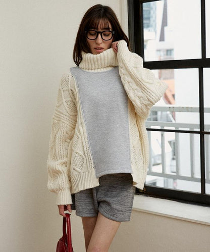 異材質拼接高領針織衫