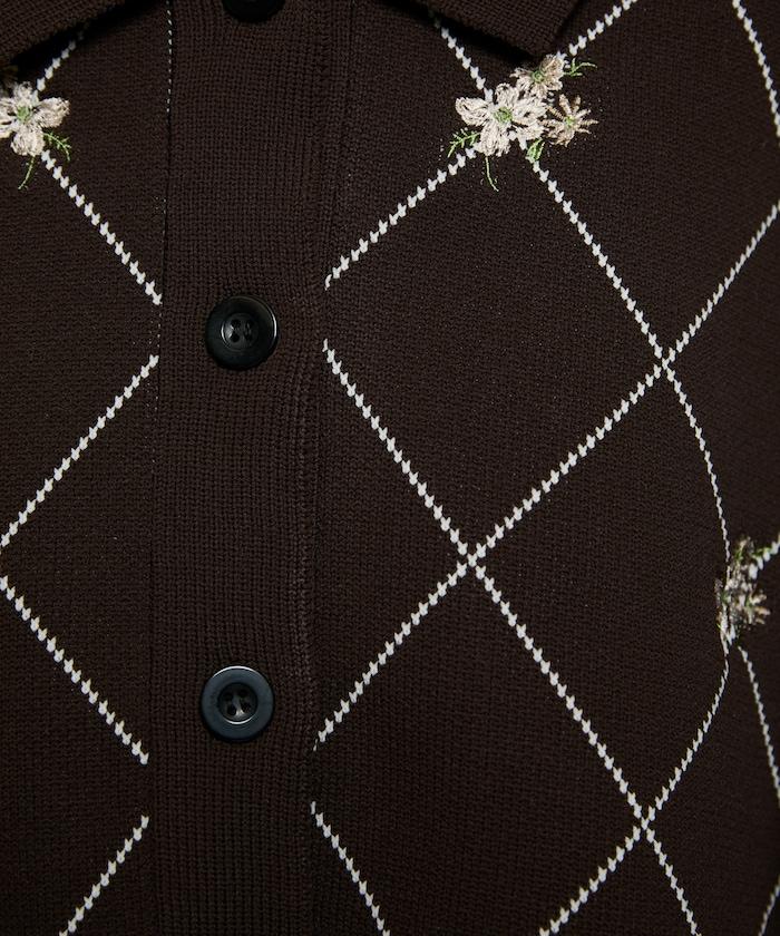 線條鑽石＆花卉刺繡短款開衫