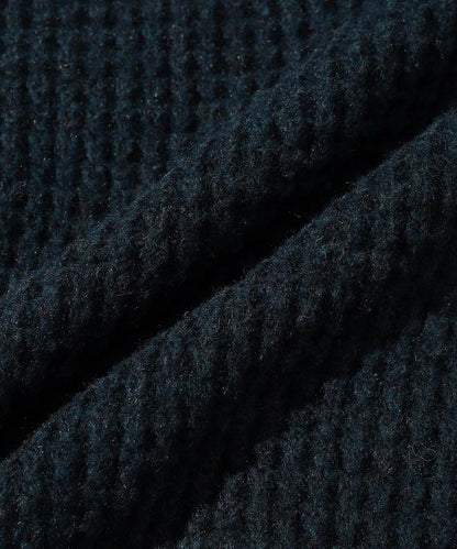 寬鬆版型羊毛混紡華夫格針織圓領毛衣