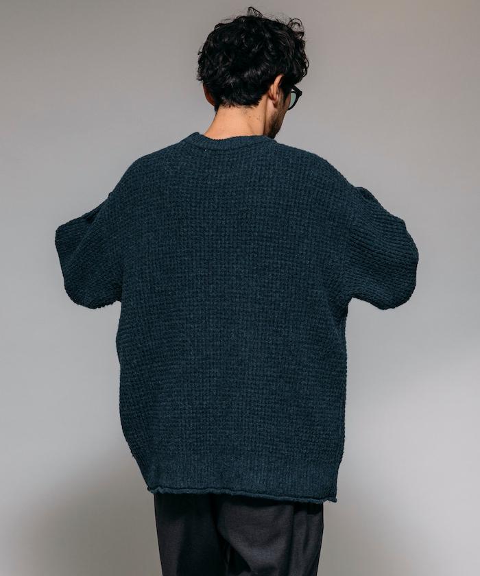 寬鬆版型羊毛混紡華夫格針織圓領毛衣