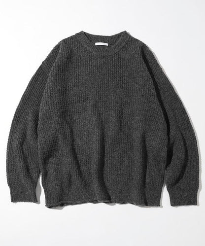 寬鬆版型羊毛混紡華夫格針織圓領毛衣