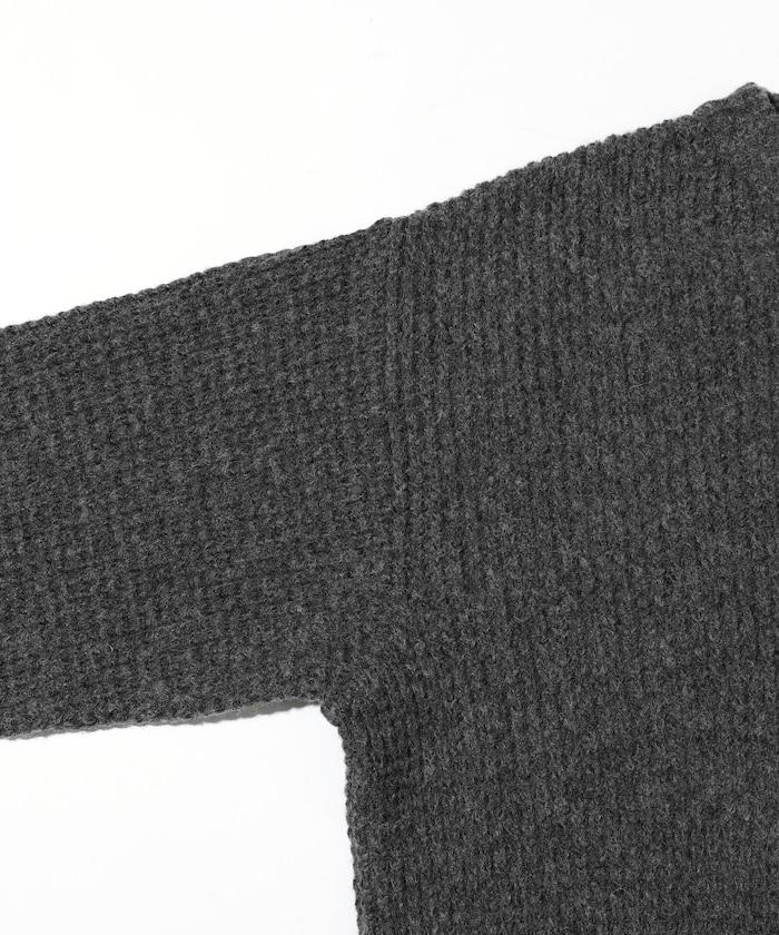 寬鬆版型羊毛混紡華夫格針織圓領毛衣