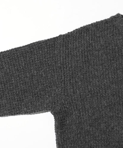 寬鬆版型羊毛混紡華夫格針織圓領毛衣