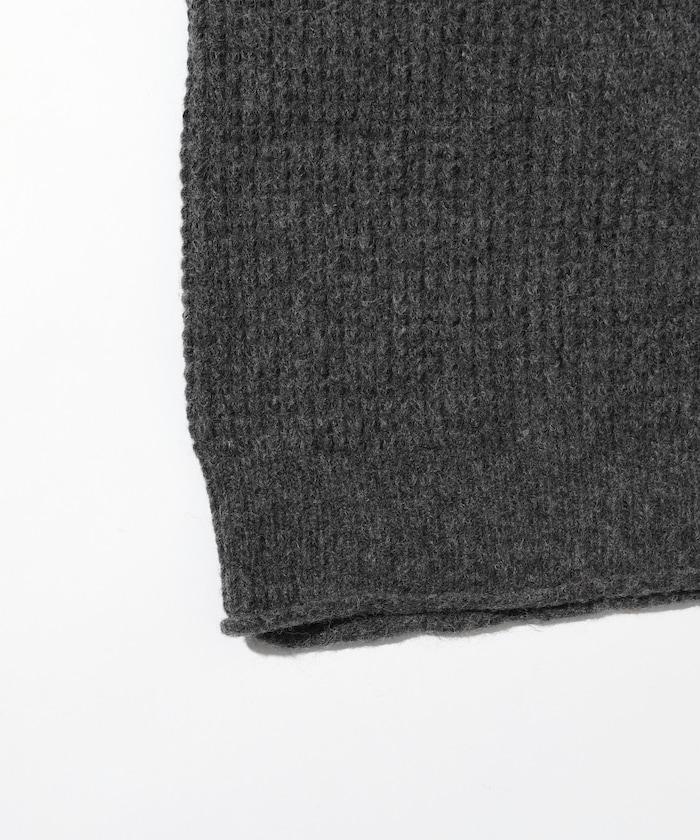 寬鬆版型羊毛混紡華夫格針織圓領毛衣