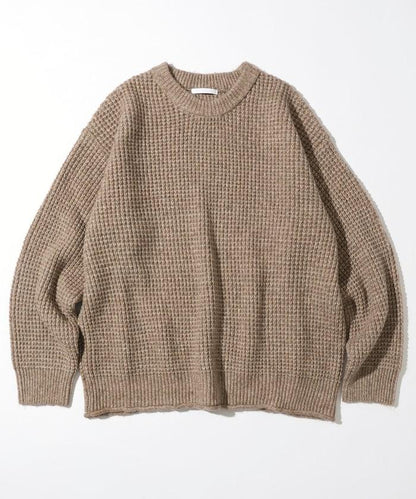 寬鬆版型羊毛混紡華夫格針織圓領毛衣