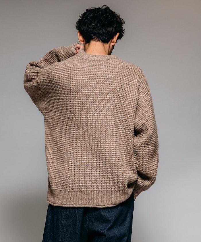 寬鬆版型羊毛混紡華夫格針織圓領毛衣