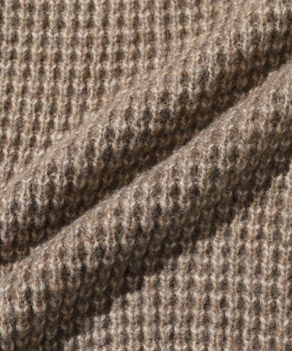 寬鬆版型羊毛混紡華夫格針織圓領毛衣