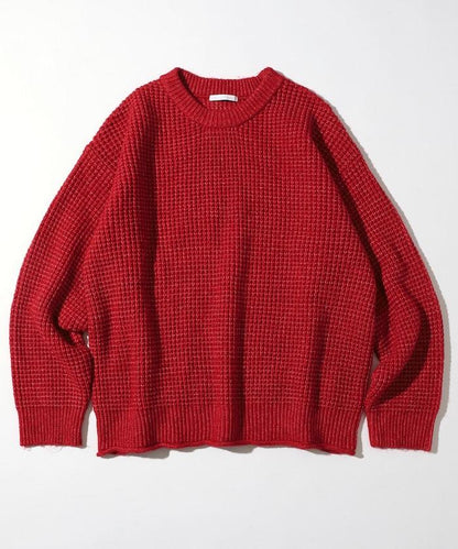 寬鬆版型羊毛混紡華夫格針織圓領毛衣