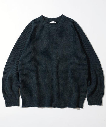 寬鬆版型羊毛混紡華夫格針織圓領毛衣