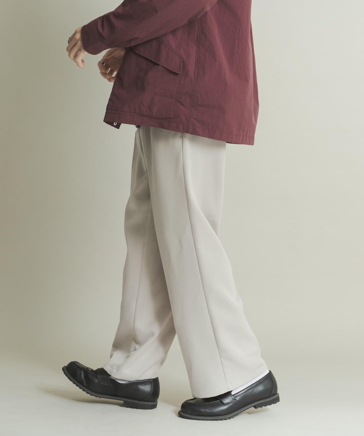 羊毛感雙褶寬腿褲