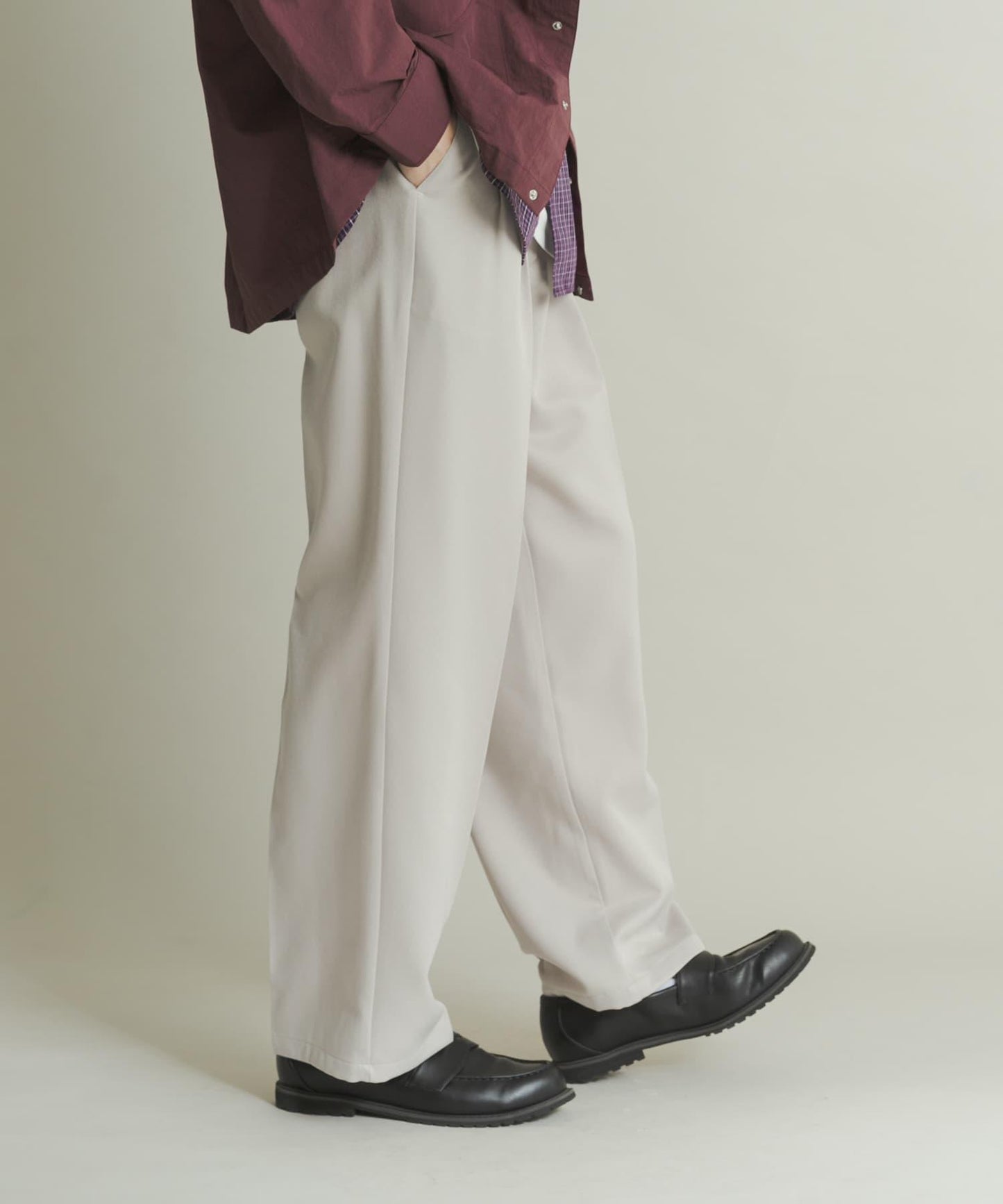 羊毛感雙褶寬腿褲