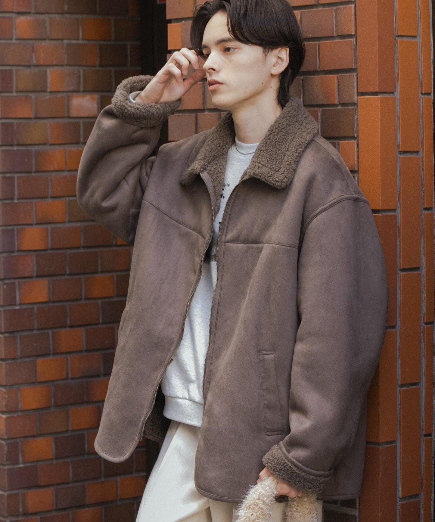 拼色仿羊羔絨飛行夾克