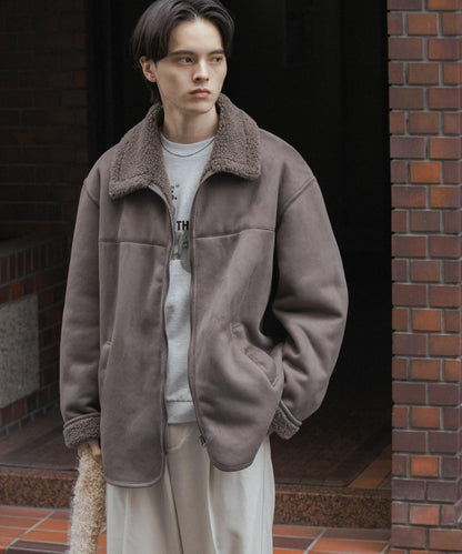 拼色仿羊羔絨飛行夾克