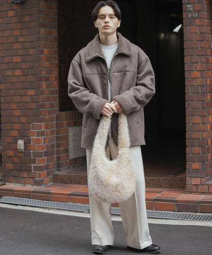 拼色仿羊羔絨飛行夾克