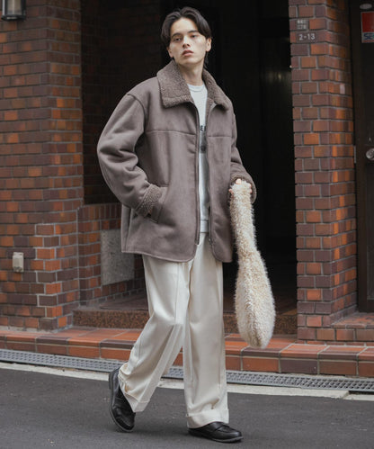 拼色仿羊羔絨飛行夾克