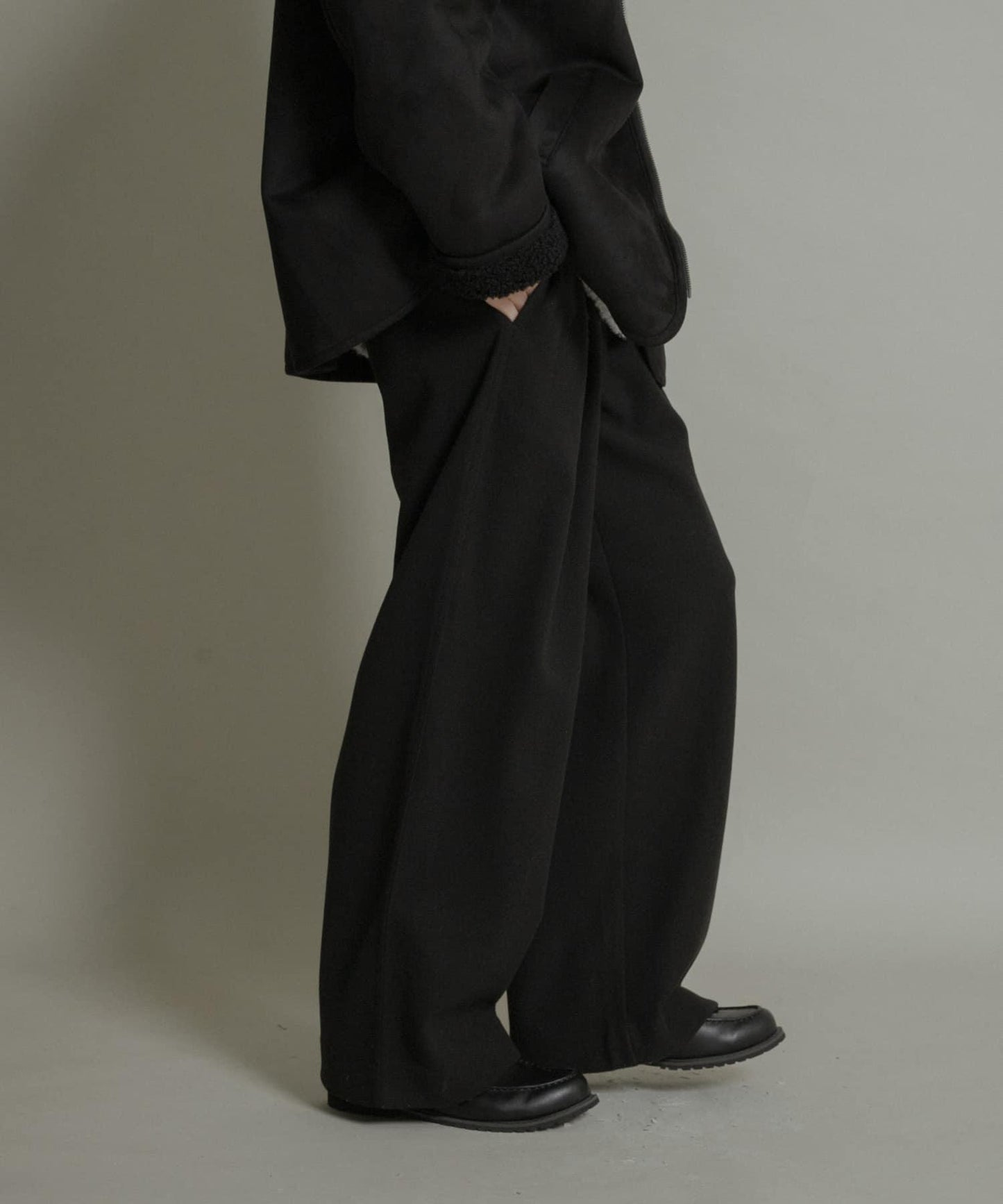 針織呢料褶皺寬腿褲