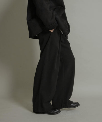 針織呢料褶皺寬腿褲