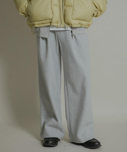 針織呢料褶皺寬腿褲