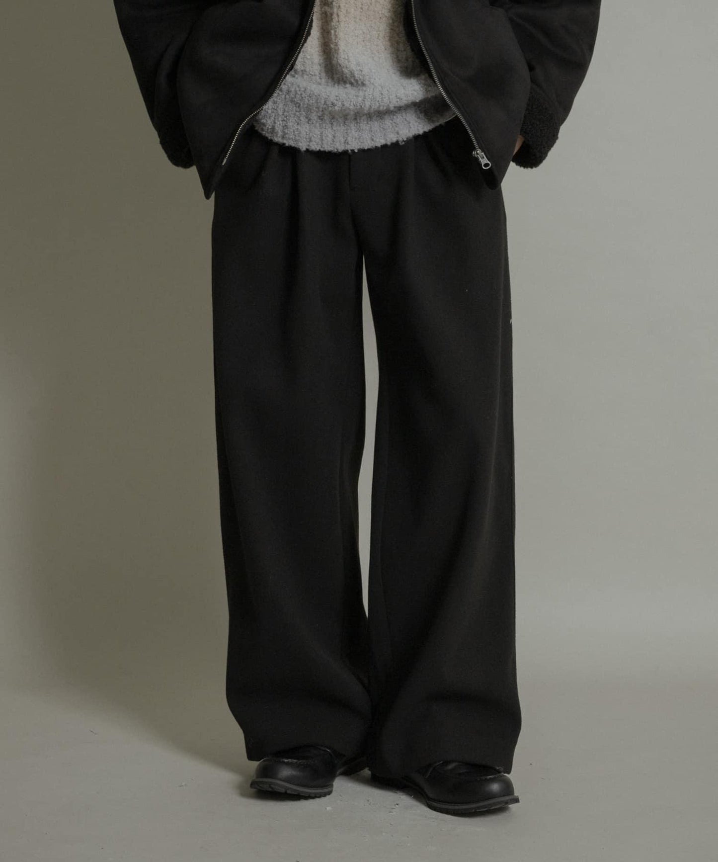 針織呢料褶皺寬腿褲