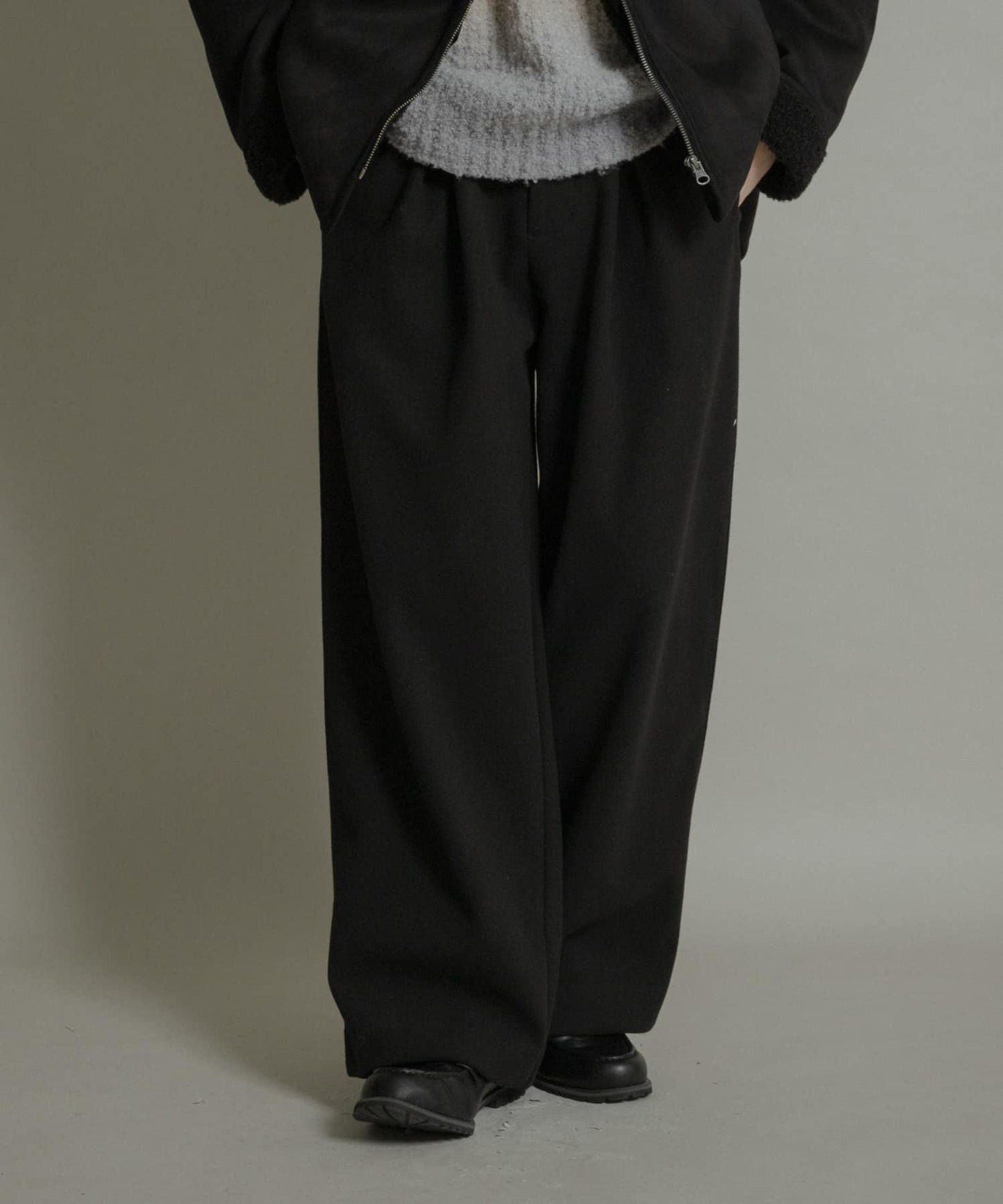 針織呢料褶皺寬腿褲