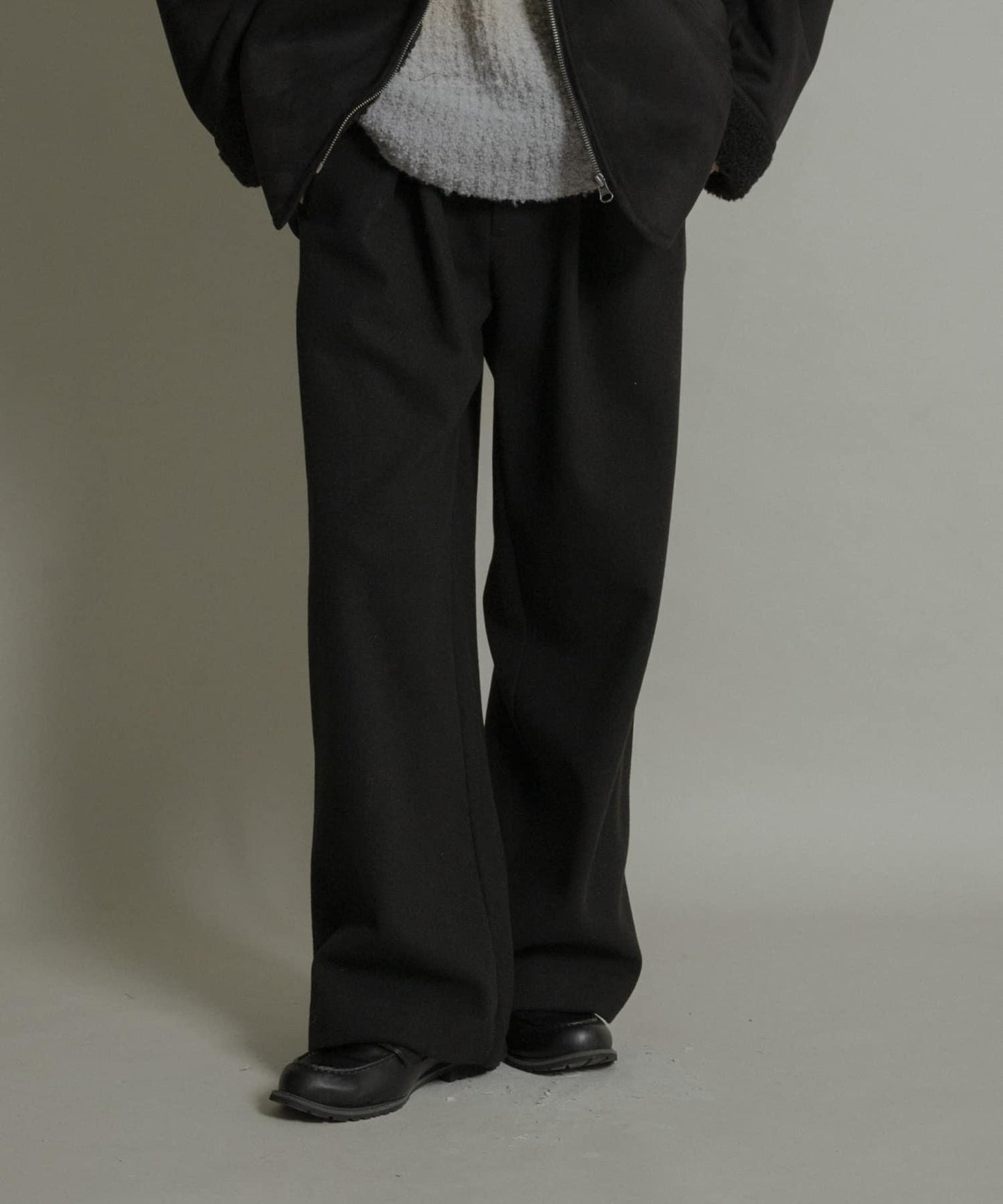 針織呢料褶皺寬腿褲