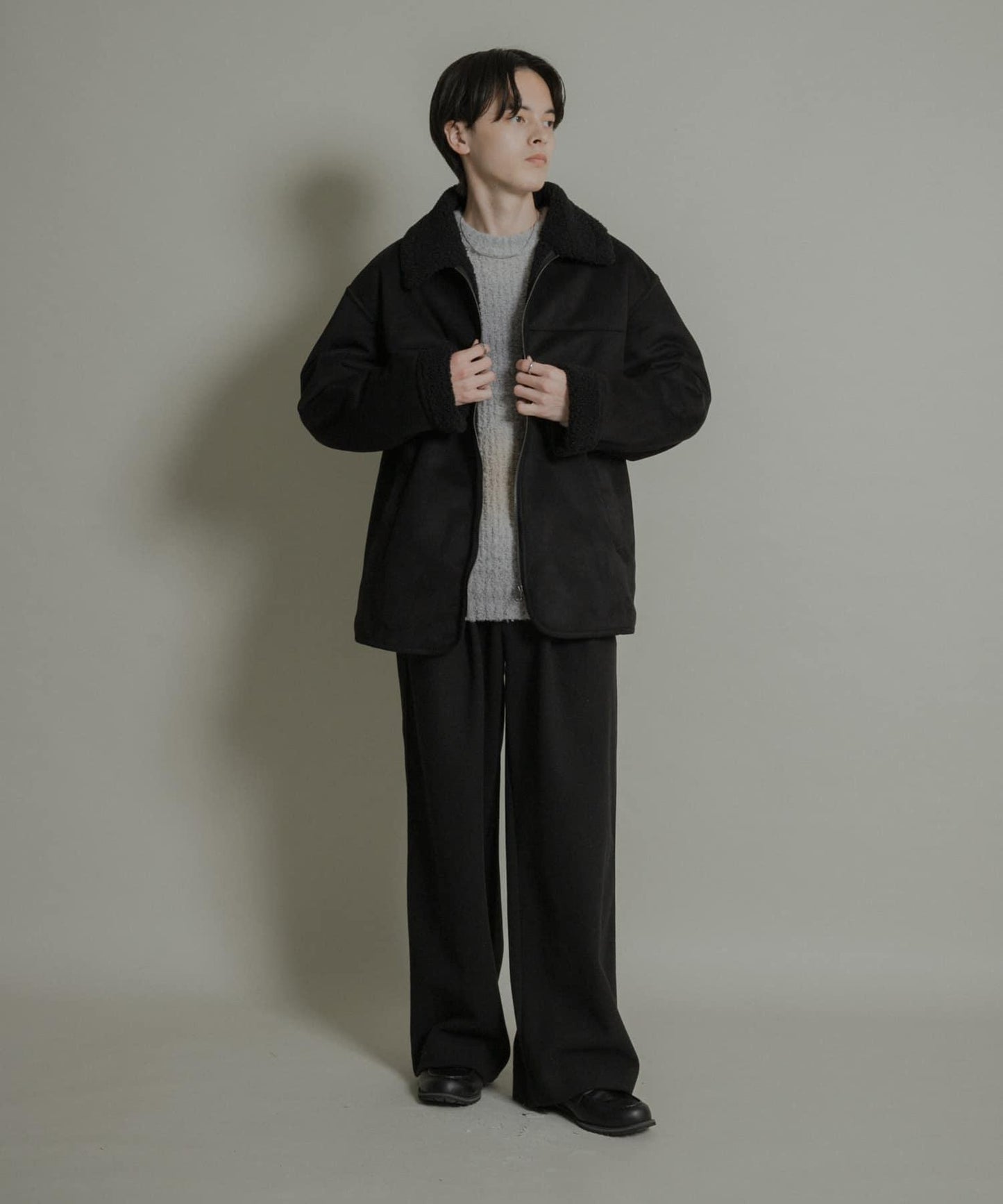 針織呢料褶皺寬腿褲