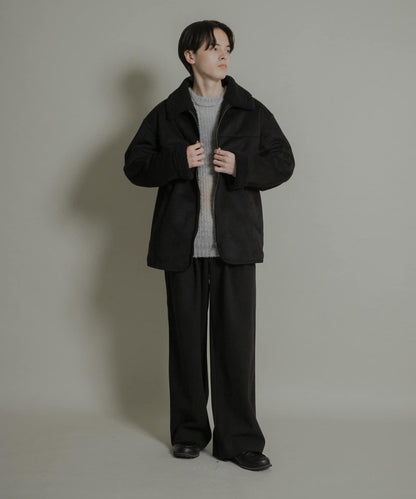 針織呢料褶皺寬腿褲