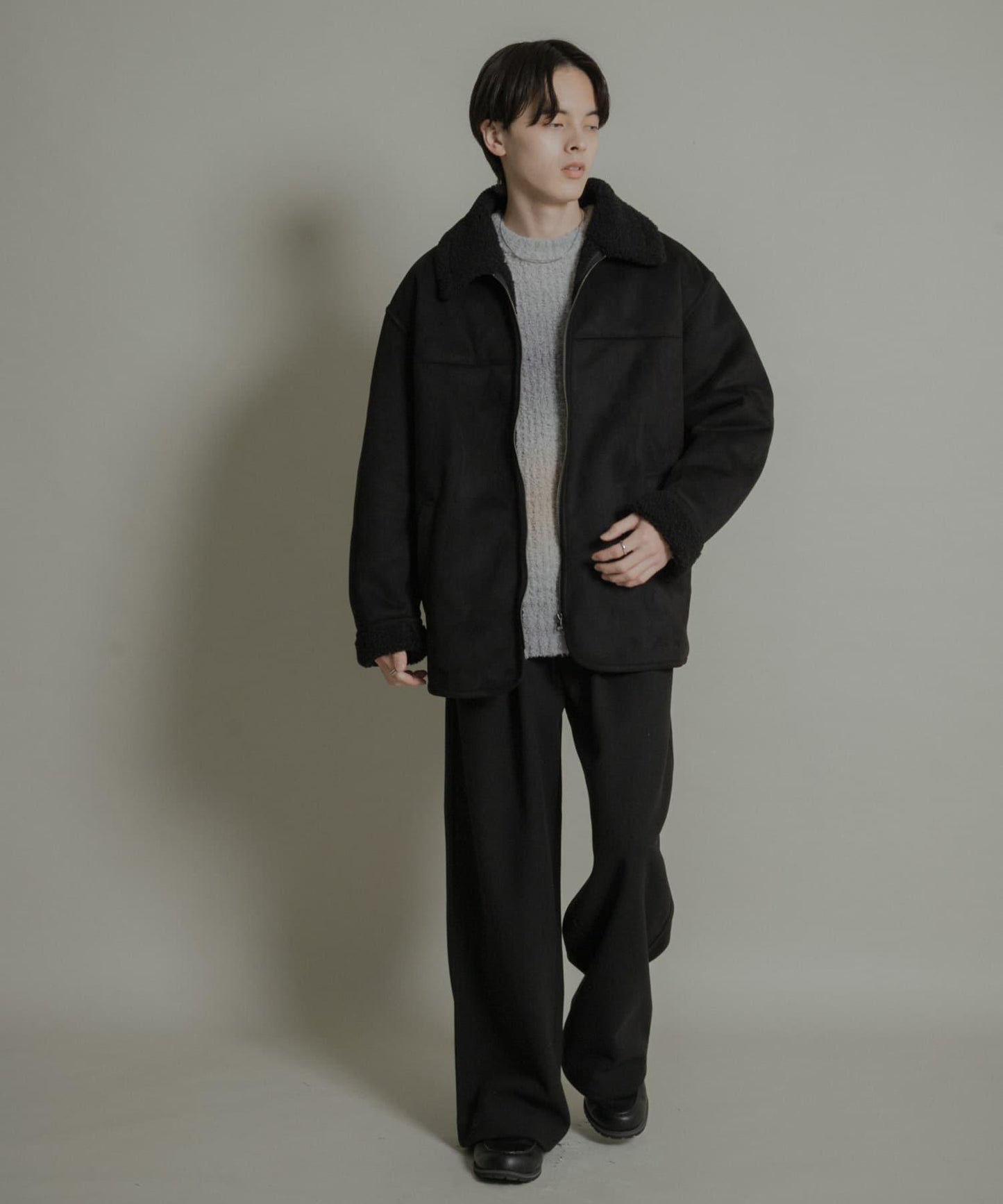 針織呢料褶皺寬腿褲