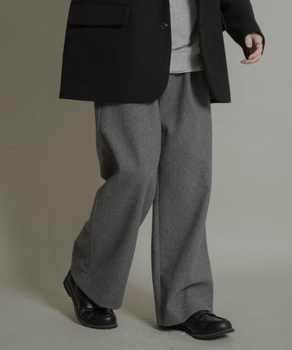 針織呢料褶皺寬腿褲