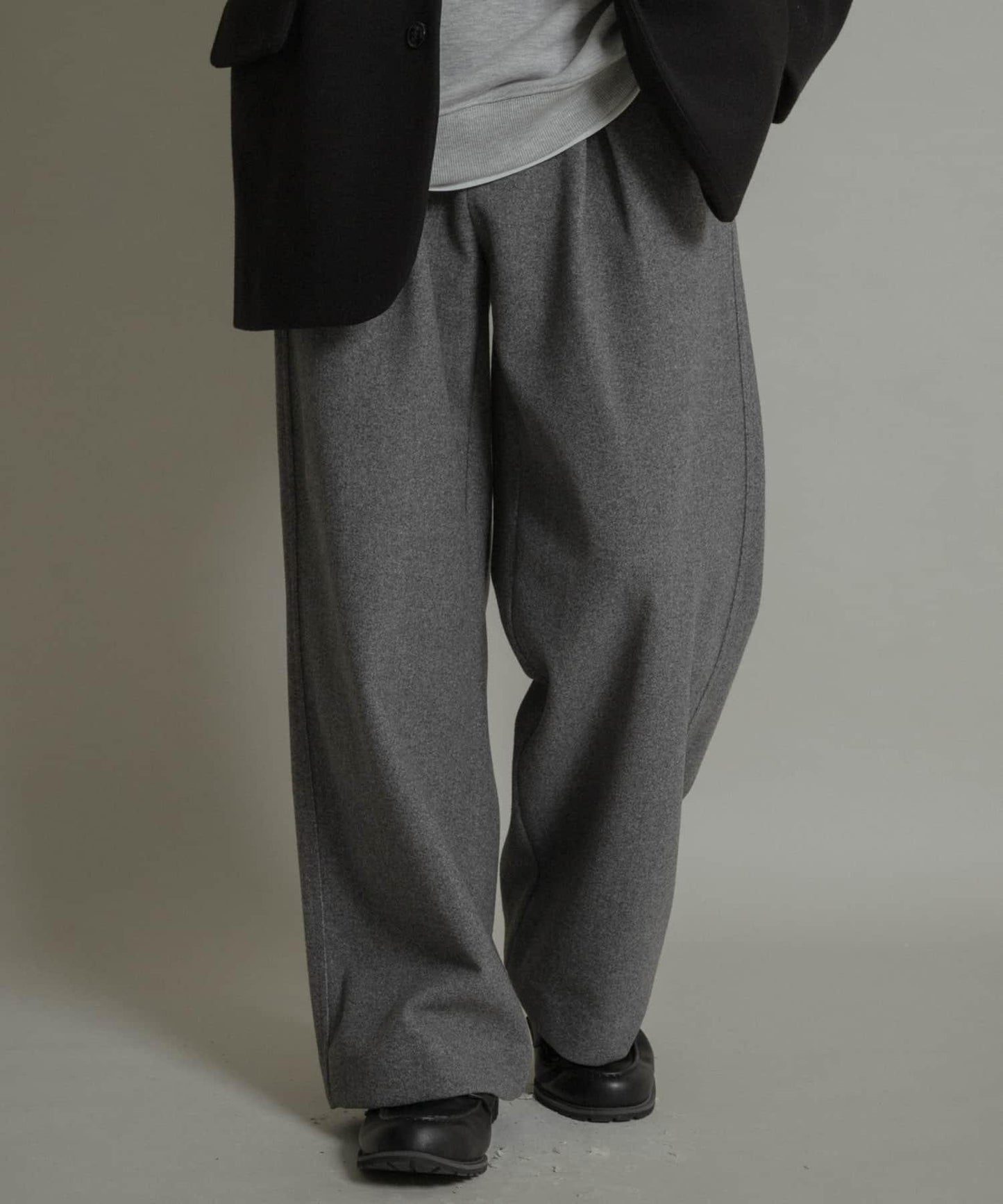 針織呢料褶皺寬腿褲