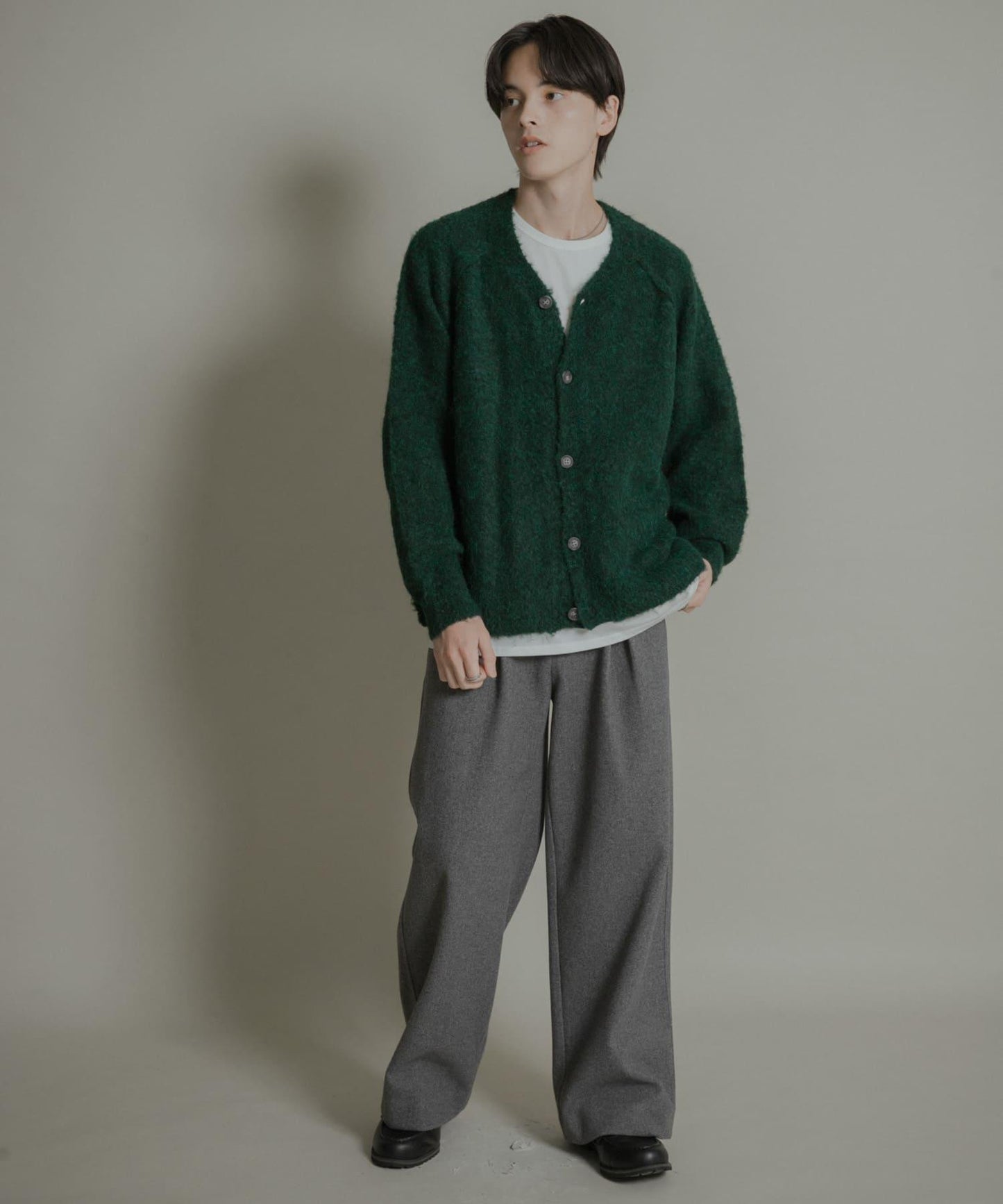 針織呢料褶皺寬腿褲