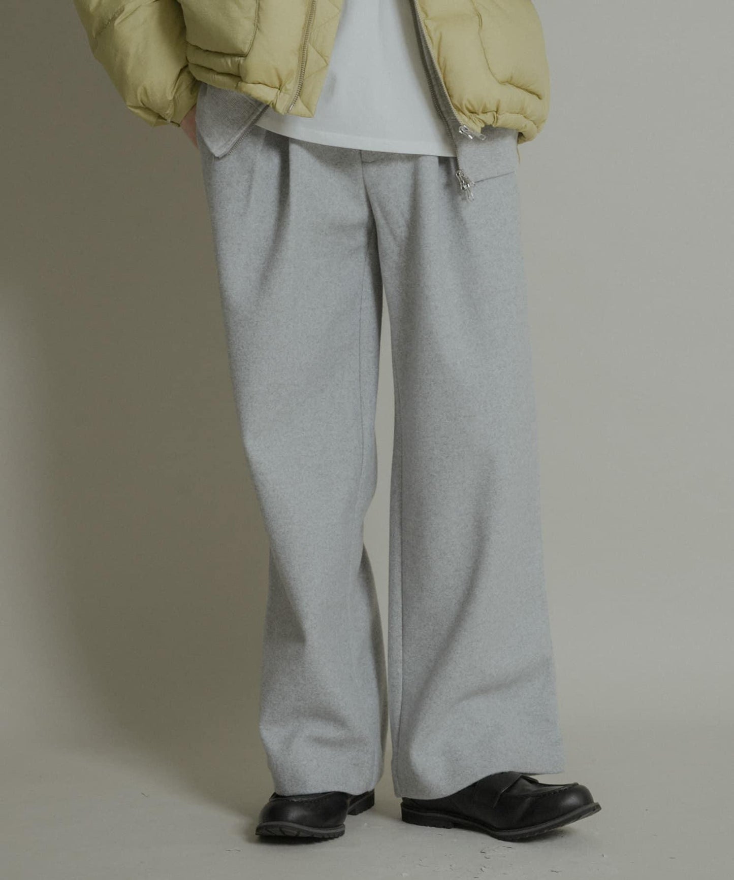 針織呢料褶皺寬腿褲