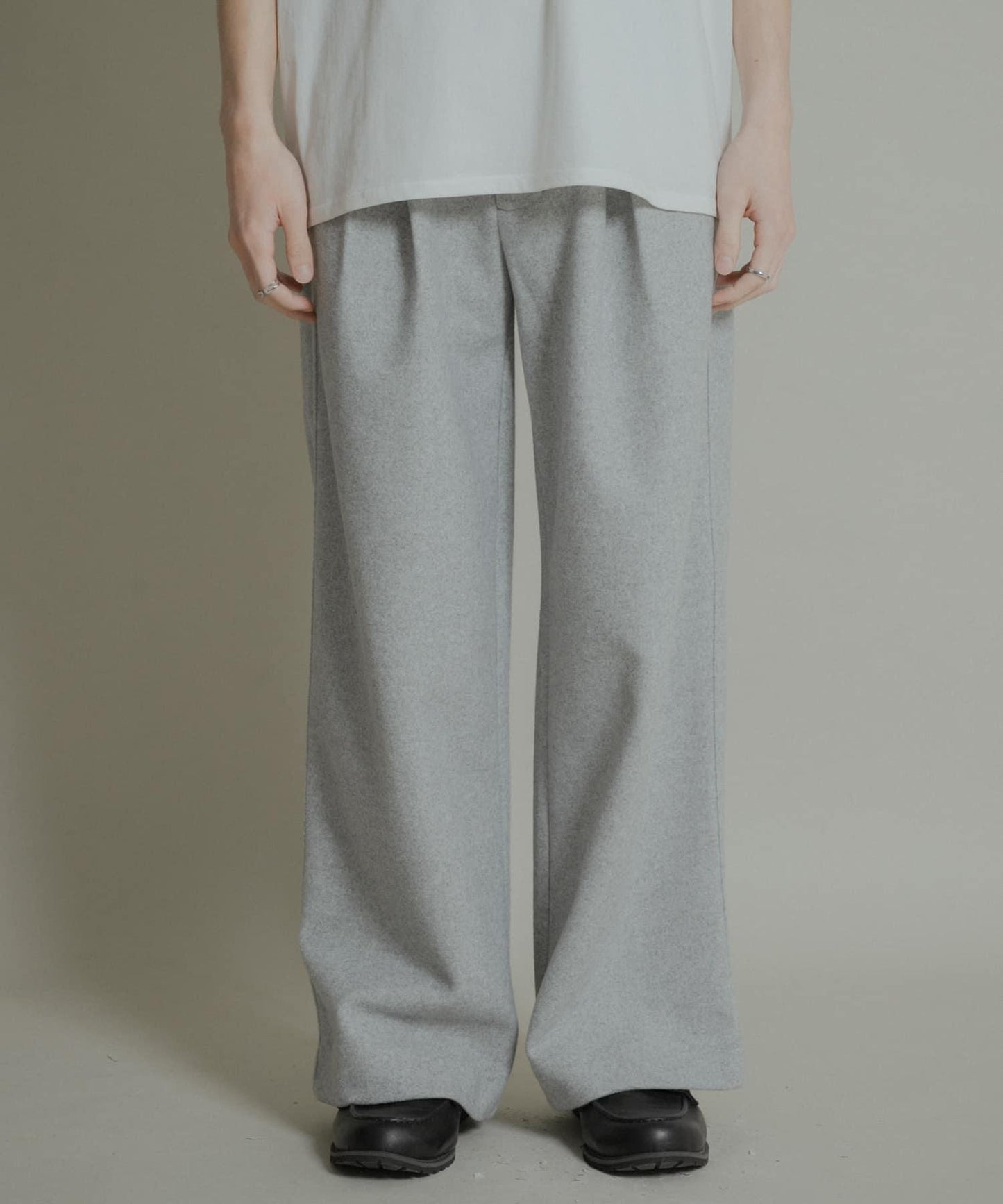 針織呢料褶皺寬腿褲