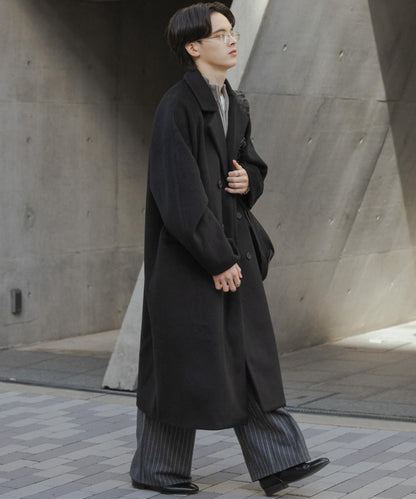 羊毛混紡弧形口袋直筒褲